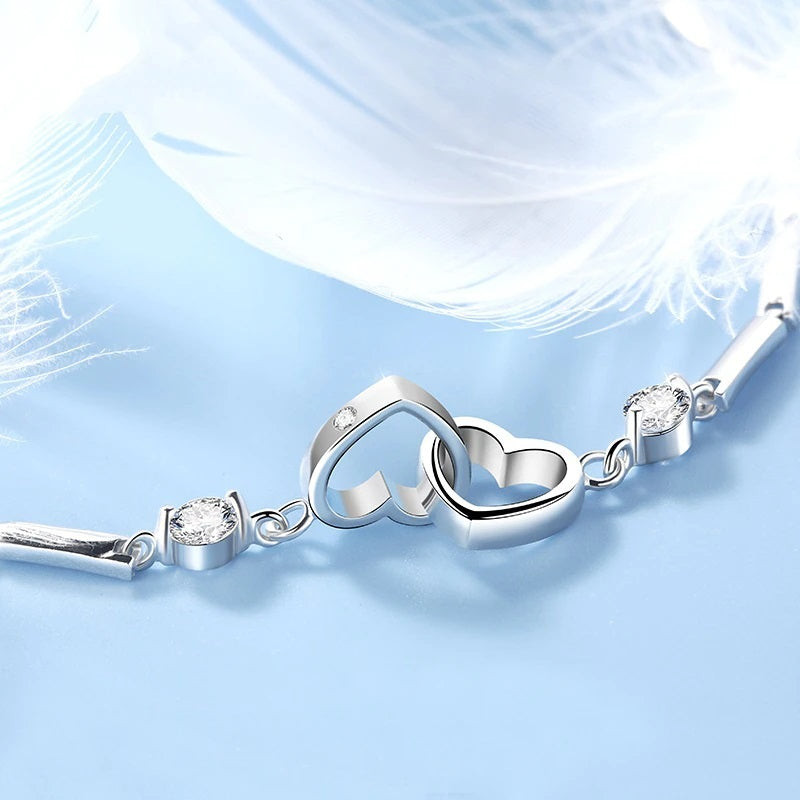 Soul sister friendship bracelet — double-heart best friend bracelet with cubic zirconia stones