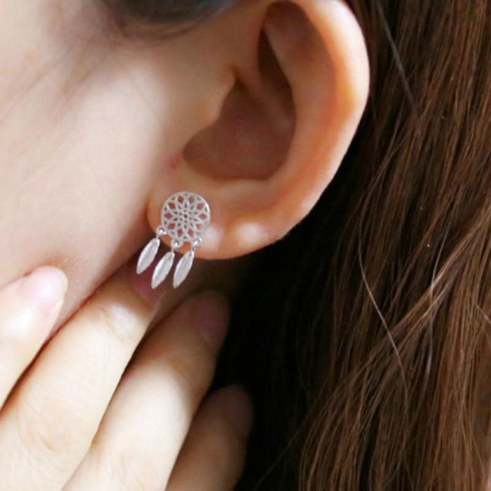 Dream Catcher Drop Earrings — web and feather drop earrings