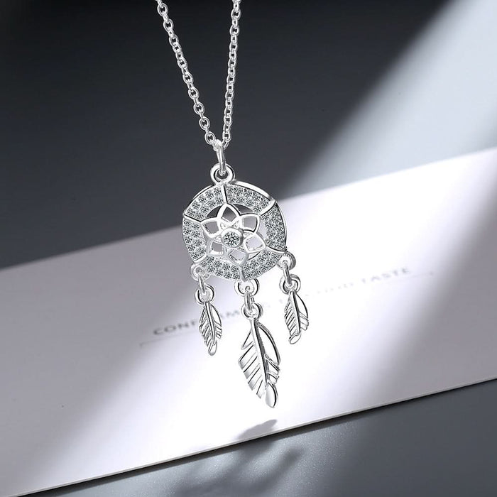 Dream Catcher Necklace — web and feather pendant necklace